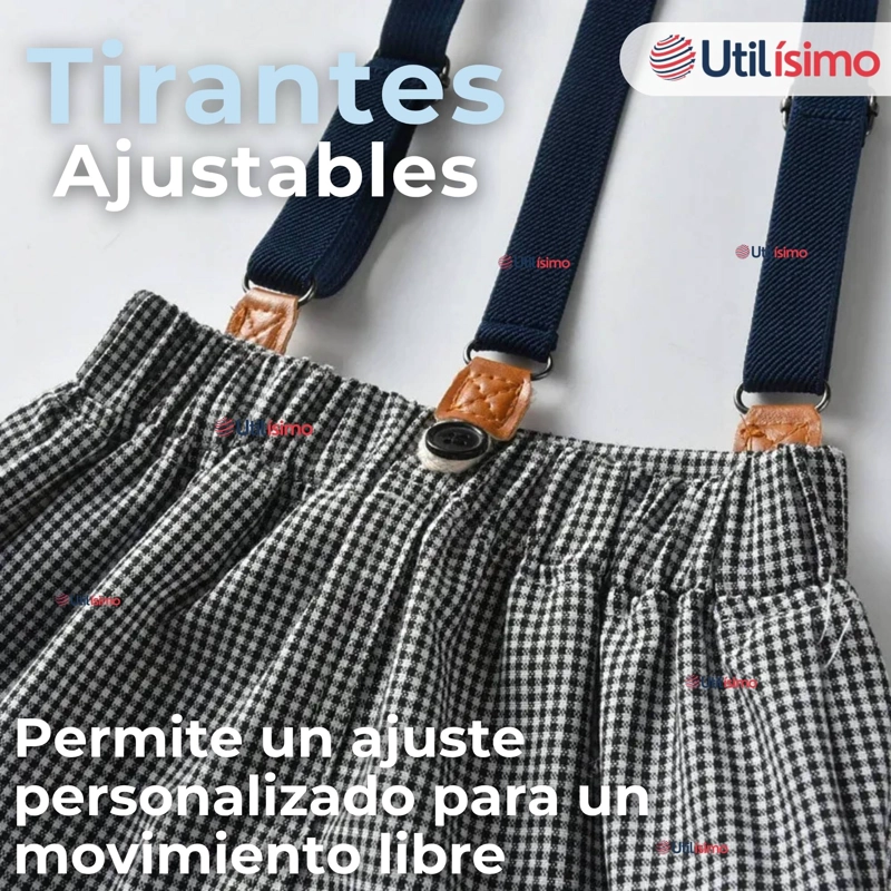 CONJUNTO DE VESTIR CON TIRANTES CAMISA PANTALON CORTO ALGODON BEBE  AZUL - 11