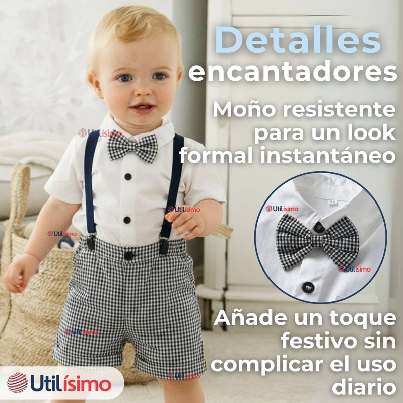 CONJUNTO DE VESTIR CON TIRANTES CAMISA PANTALON CORTO ALGODON BEBE  AZUL - 12