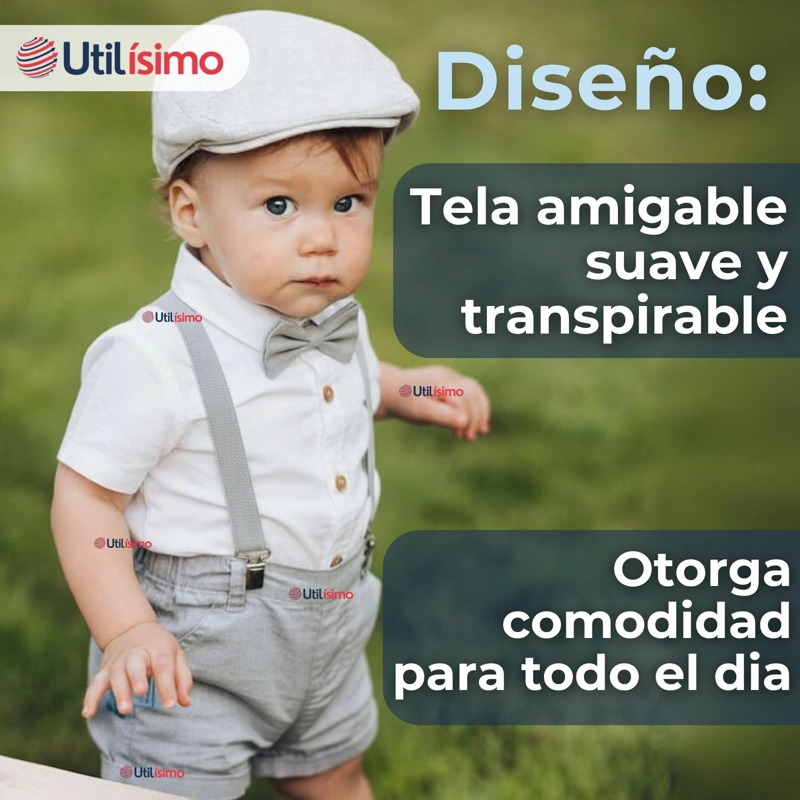 CONJUNTO DE VESTIR CON TIRANTES CAMISA PANTALON CORTO ALGODON BEBE  GRIS - 6