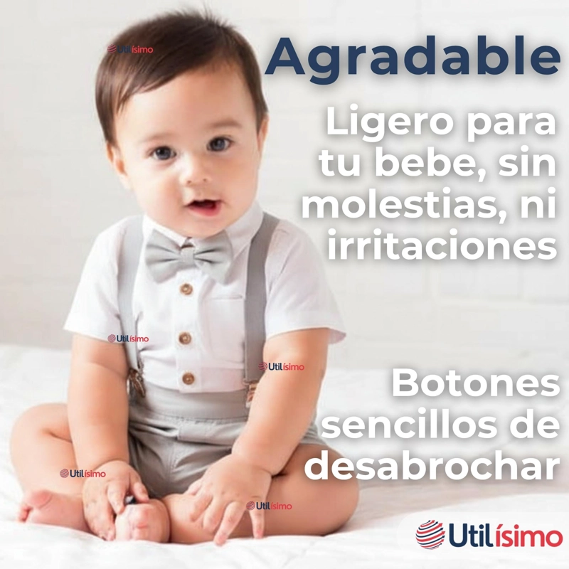 CONJUNTO DE VESTIR CON TIRANTES CAMISA PANTALON CORTO ALGODON BEBE  GRIS - 12