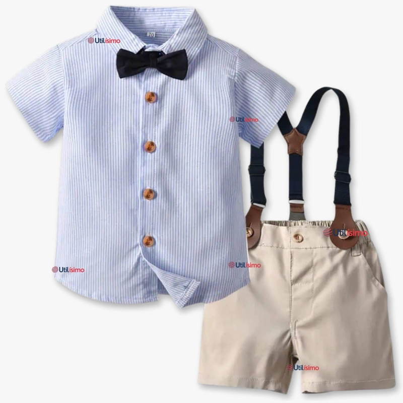 CONJUNTO DE VESTIR CON TIRANTES CAMISA SHORT ALGODON BEBES - 1