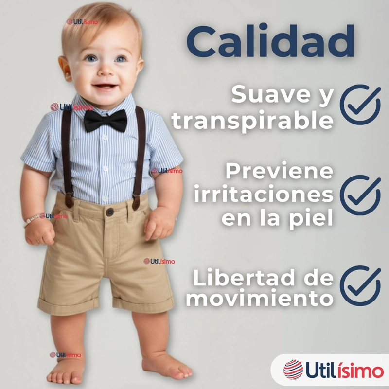 CONJUNTO DE VESTIR CON TIRANTES CAMISA SHORT ALGODON BEBES - 3