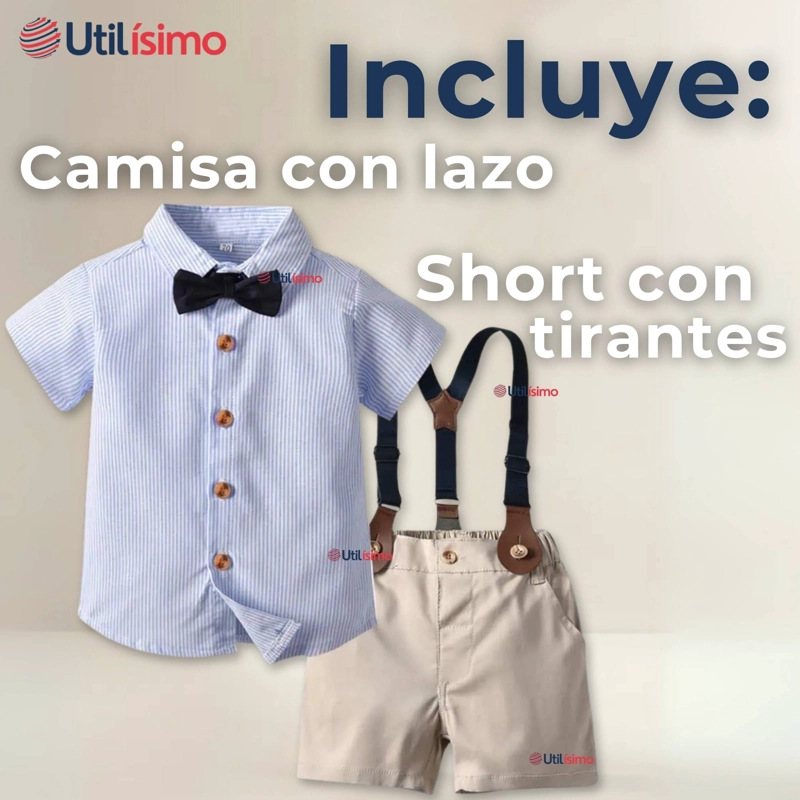 CONJUNTO DE VESTIR CON TIRANTES CAMISA SHORT ALGODON BEBES - 6