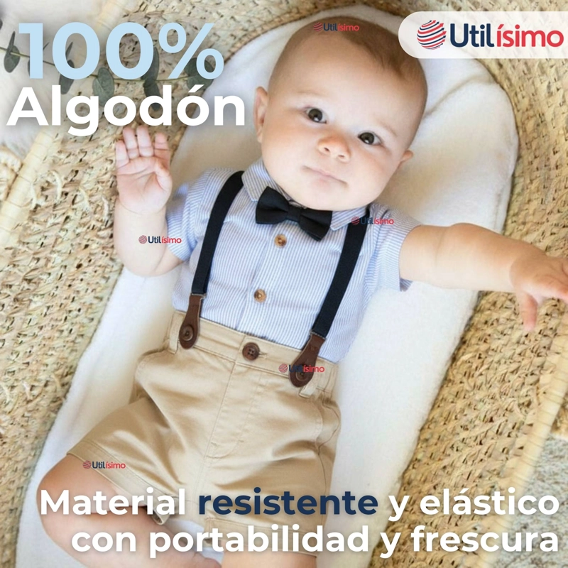 CONJUNTO DE VESTIR CON TIRANTES CAMISA SHORT ALGODON BEBES - 8