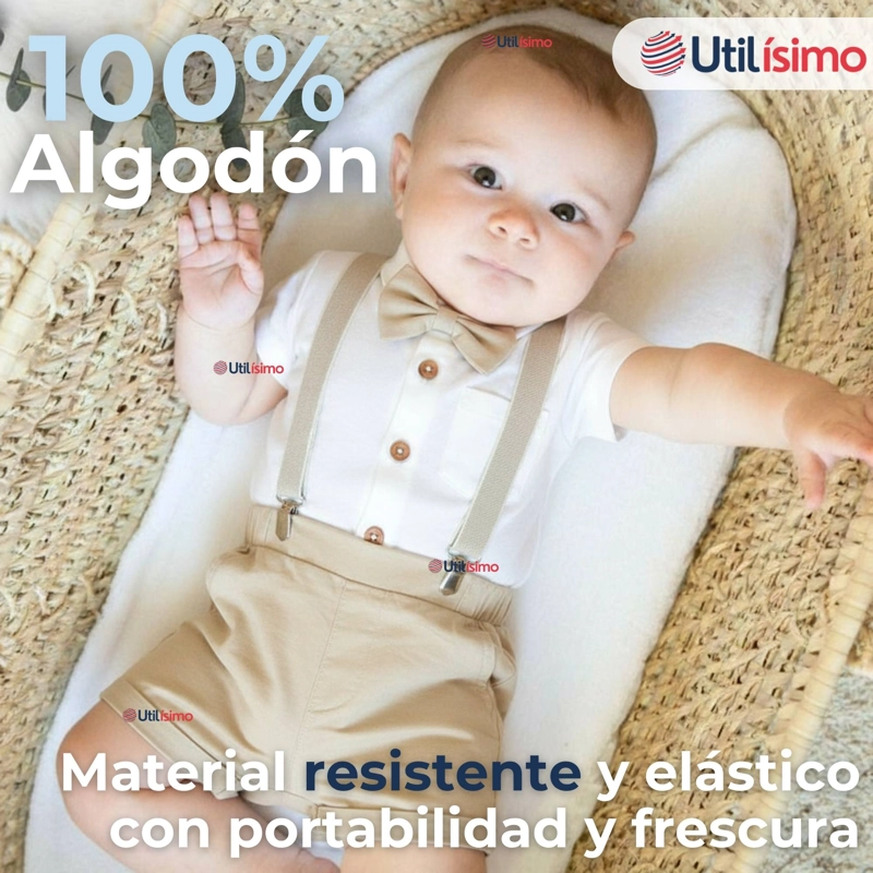CONJUNTO DE VESTIR CON TIRANTES CAMISA SHORT ALGODON BEBES BEIGE - 7
