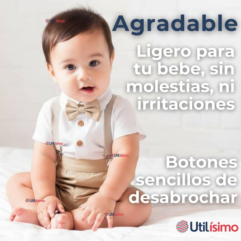 CONJUNTO DE VESTIR CON TIRANTES CAMISA SHORT ALGODON BEBES BEIGE - 12