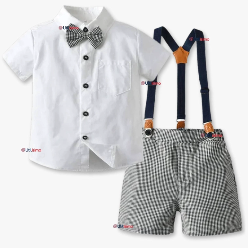 CONJUNTO DE VESTIR CON TIRANTES CAMISA PANTALON CORTO ALGODON BEBE  AZUL - 1