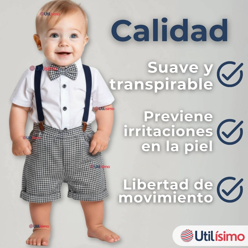 CONJUNTO DE VESTIR CON TIRANTES CAMISA PANTALON CORTO ALGODON BEBE  AZUL - 2