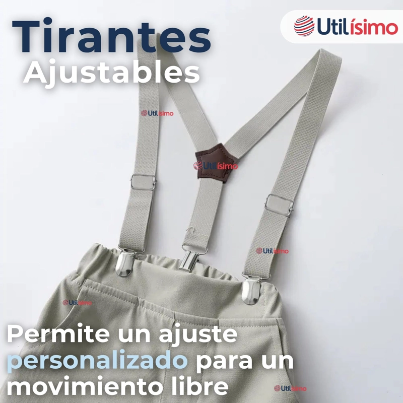CONJUNTO DE VESTIR CON TIRANTES CAMISA PANTALON CORTO ALGODON BEBE  GRIS - 9