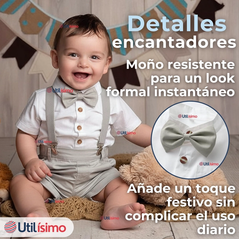 CONJUNTO DE VESTIR CON TIRANTES CAMISA PANTALON CORTO ALGODON BEBE  GRIS - 11