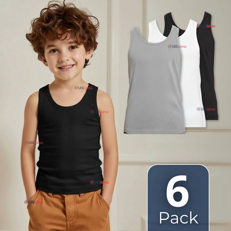 PACK 6 CAMISETA SIN MANGA BASICA SUAVE 100% ALGODON COLORES SURTIDOS NIÑO Y JUVENIL - 1