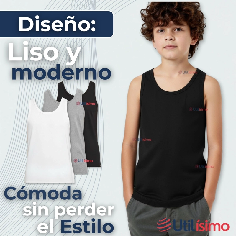 PACK 6 CAMISETA SIN MANGA BASICA SUAVE 100% ALGODON COLORES SURTIDOS NIÑO Y JUVENIL - 6