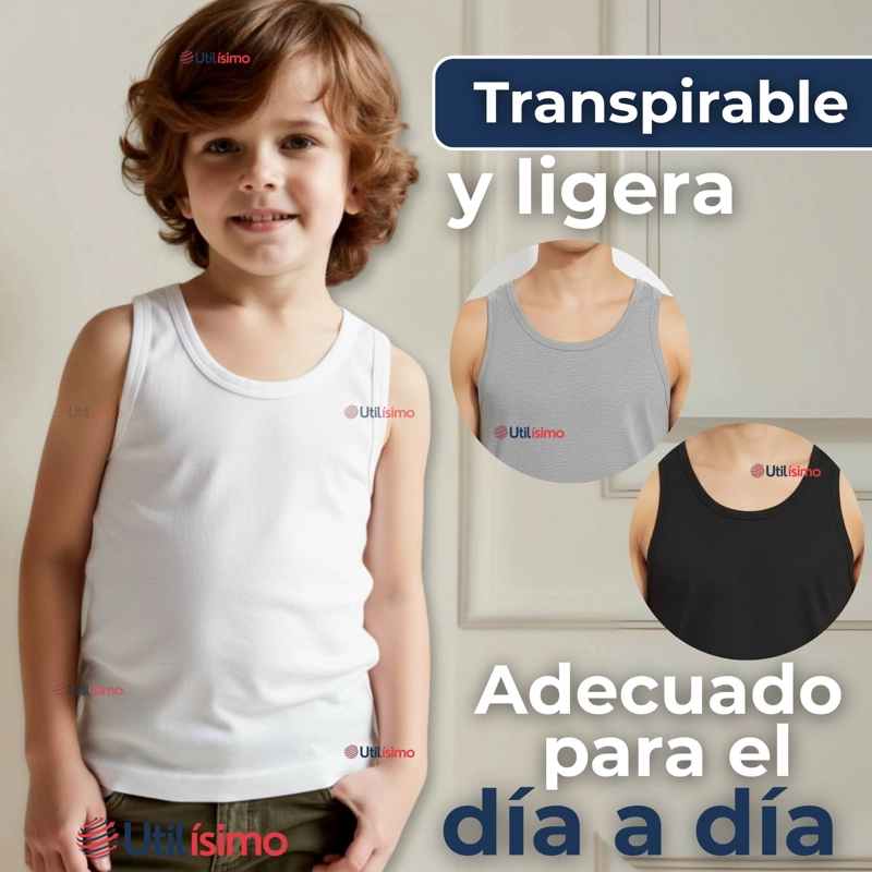 PACK 6 CAMISETA SIN MANGA BASICA SUAVE 100% ALGODON COLORES SURTIDOS NIÑO Y JUVENIL - 7