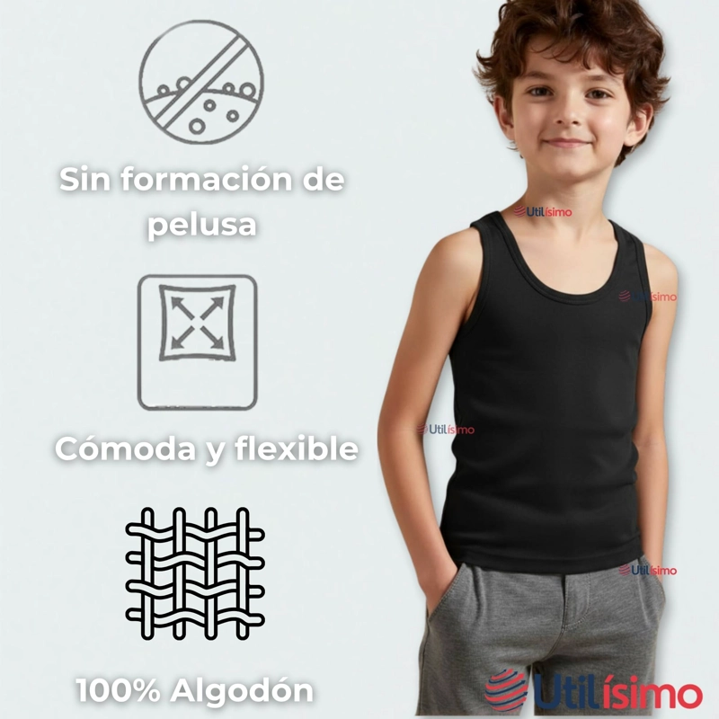 PACK 6 CAMISETA SIN MANGA BASICA SUAVE 100% ALGODON COLORES SURTIDOS NIÑO Y JUVENIL - 9