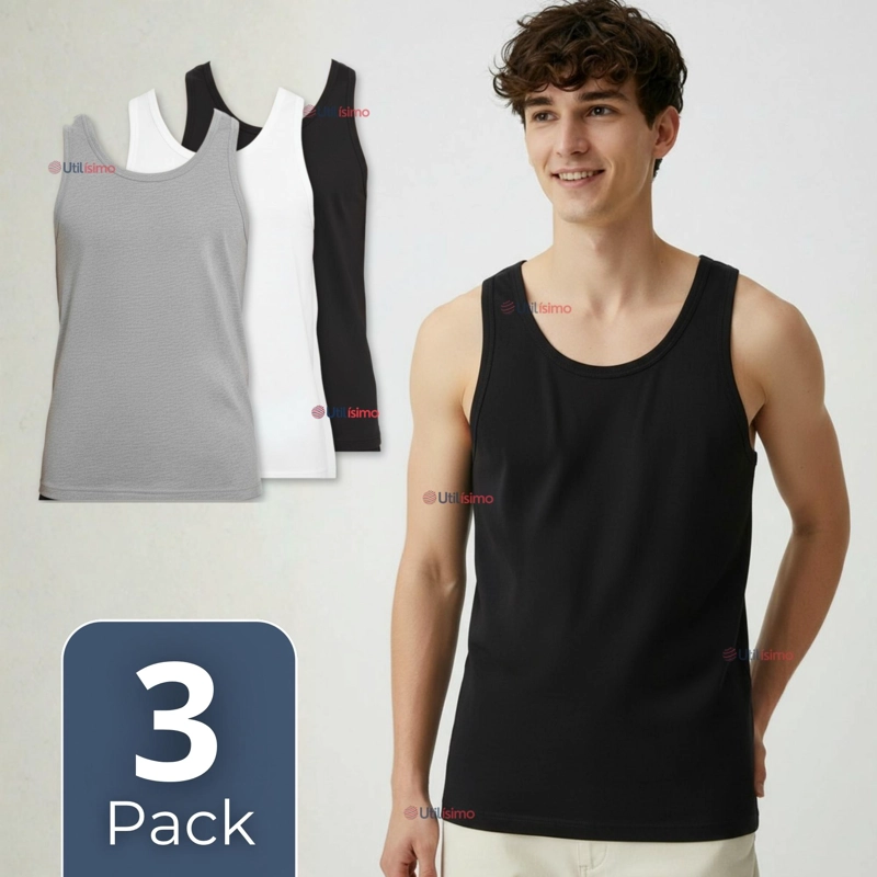 PACK 3 CAMISETAS SIN MANGA BASICAS SUAVES 100% ALGODON COLORES SURTIDOS HOMBRE - 1