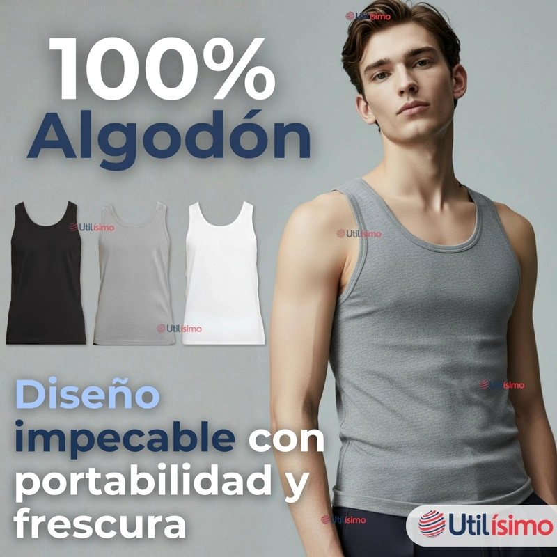 PACK 3 CAMISETAS SIN MANGA BASICAS SUAVES 100% ALGODON COLORES SURTIDOS HOMBRE - 6