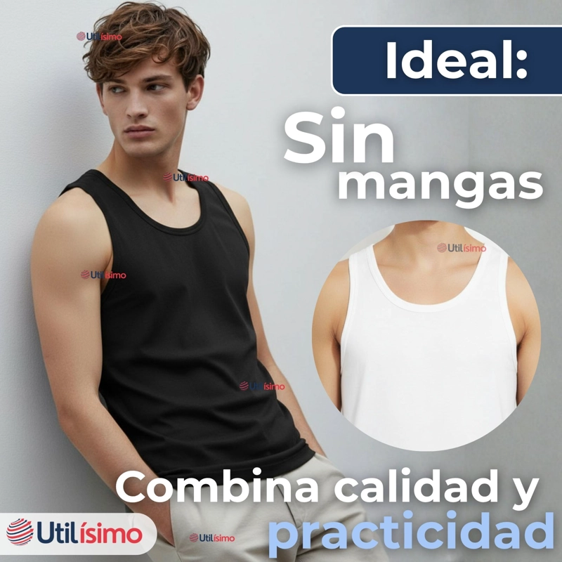 PACK 3 CAMISETAS SIN MANGA BASICAS SUAVES 100% ALGODON COLORES SURTIDOS HOMBRE - 7