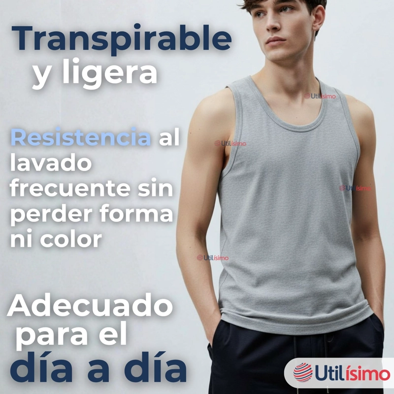 PACK 3 CAMISETAS SIN MANGA BASICAS SUAVES 100% ALGODON COLORES SURTIDOS HOMBRE - 9