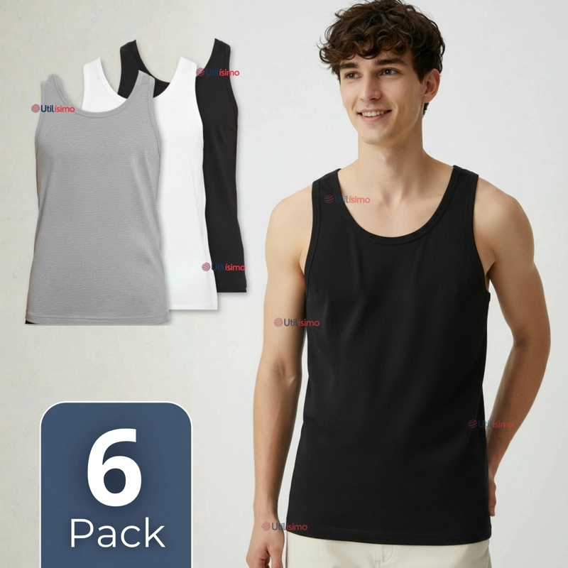 PACK 6 CAMISETAS SIN MANGA BASICAS SUAVES 100% ALGODON COLORES SURTIDOS HOMBRE - 1