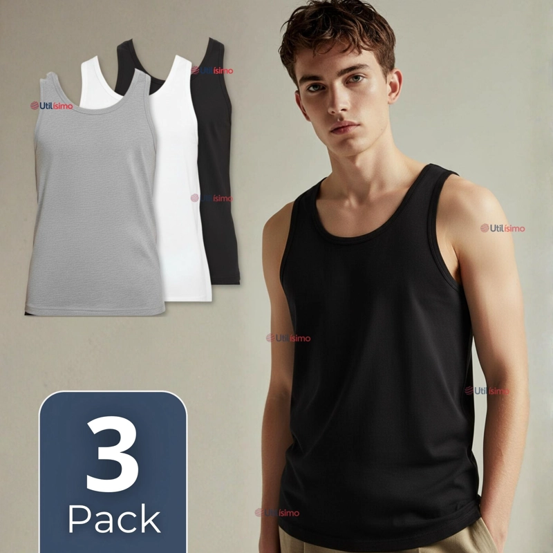 PACK 3 CAMISETAS SIN MANGA BASICAS SUAVES 100% ALGODON COLORES SURTIDOS HOMBRE - 1
