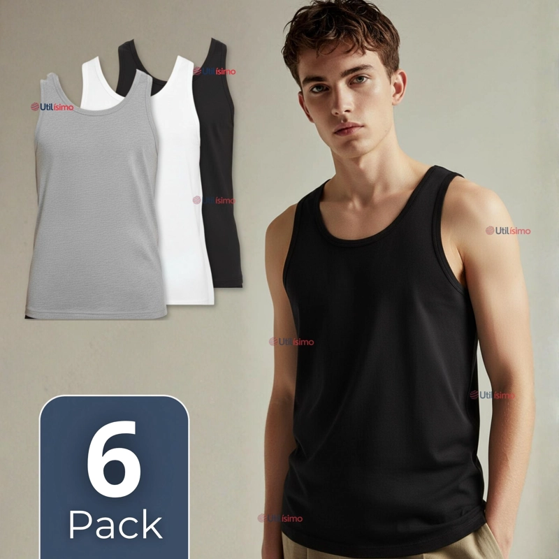PACK 6 CAMISETAS SIN MANGA BASICAS SUAVES 100% ALGODON COLORES SURTIDOS HOMBRE (0) - 1