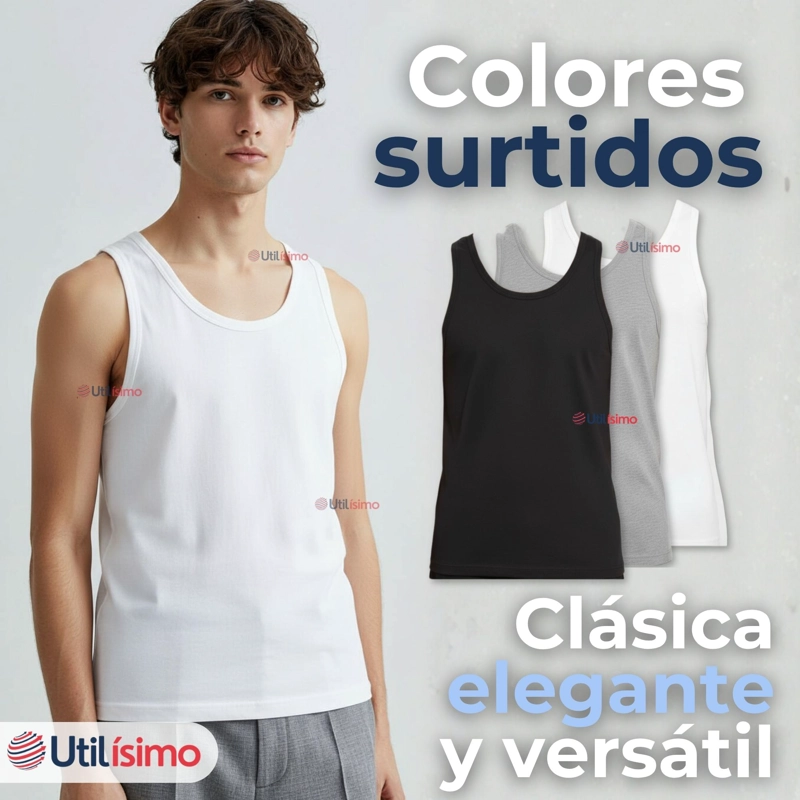 PACK 6 CAMISETAS SIN MANGA BASICAS SUAVES 100% ALGODON COLORES SURTIDOS HOMBRE (0) - 4