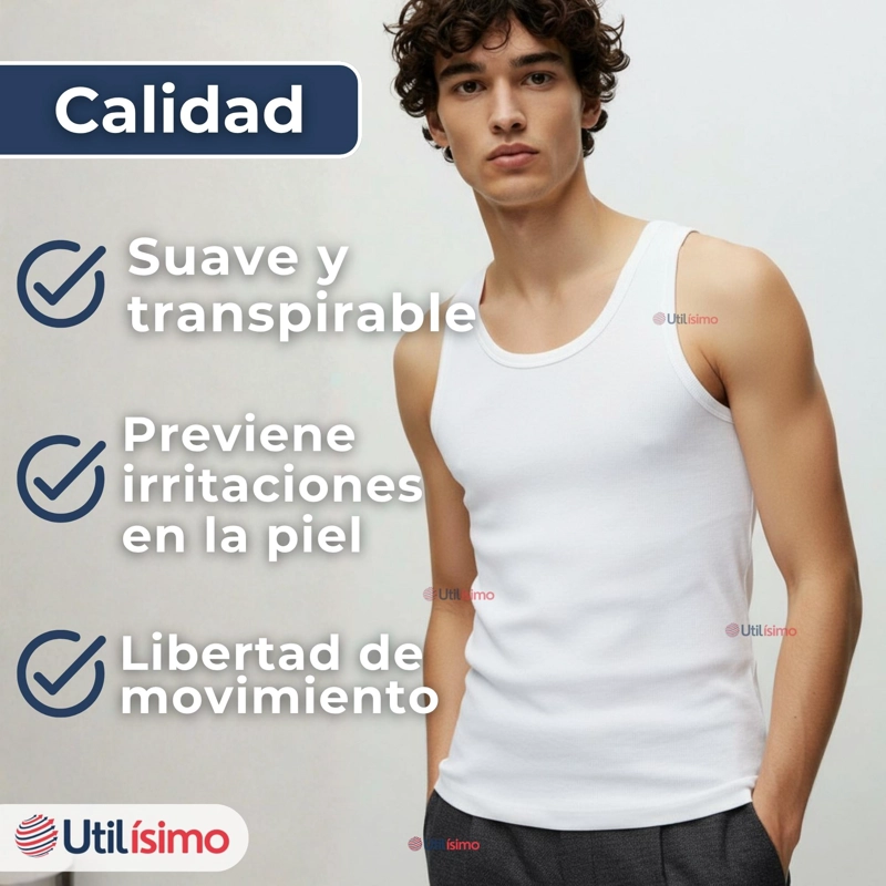 PACK 6 CAMISETAS SIN MANGA BASICAS SUAVES 100% ALGODON COLORES SURTIDOS HOMBRE (0) - 11