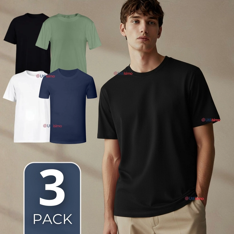 PACK 3 CAMISETAS POLERAS 100% BAMBU BASICAS LISA ELASTICA HOMBRE COLORES SURTIDOS - 1