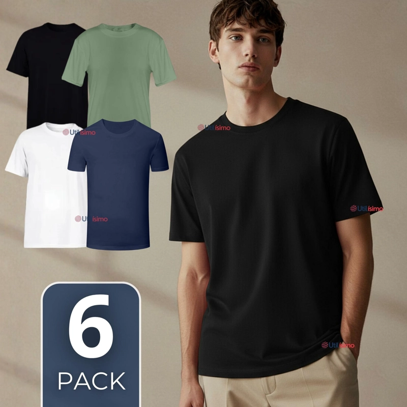 PACK 6 CAMISETAS POLERAS 100% BAMBU BASICAS LISA ELASTICA HOMBRE COLORES SURTIDOS - 1