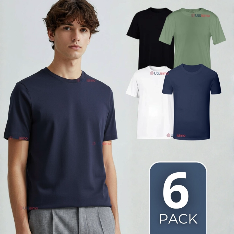 PACK 6 CAMISETAS POLERAS 100% BAMBU BASICAS LISA ELASTICA HOMBRE COLORES SURTIDOS - 1