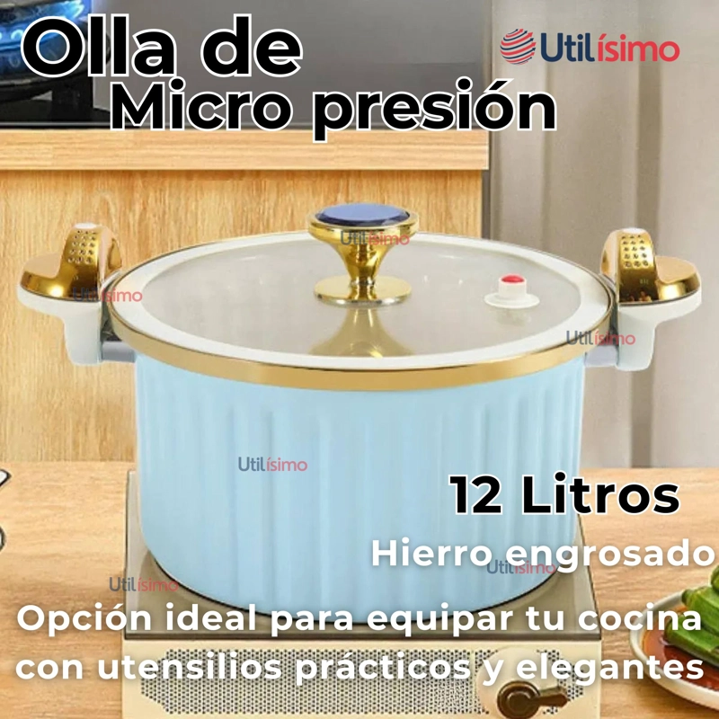 OLLA DE MICRO PRESION ESMALTE ANTIADHERENTE CAPACIDAD 12 LITROS COLOR AZUL - 3