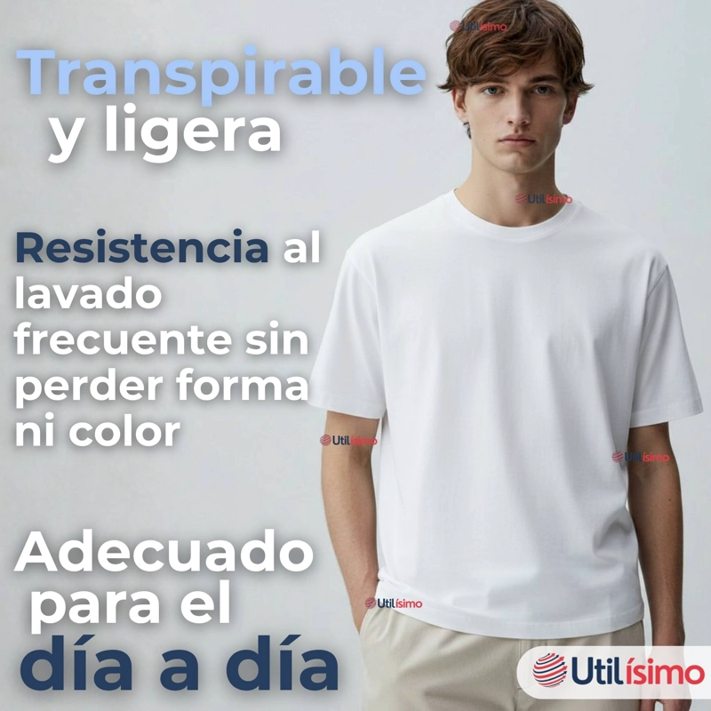 POLERA CAMISETA 150G MANGA CORTA 100% ALGODON TEXTURA SUAVE BLANCO HOMBRE - 8