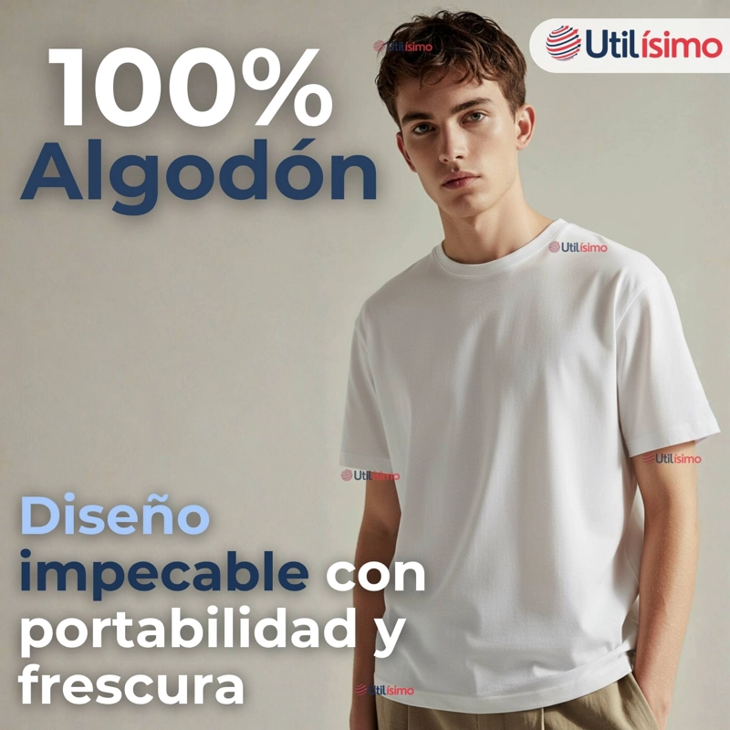 POLERA CAMISETA 150G MANGA CORTA 100% ALGODON TEXTURA SUAVE BLANCO HOMBRE - 4