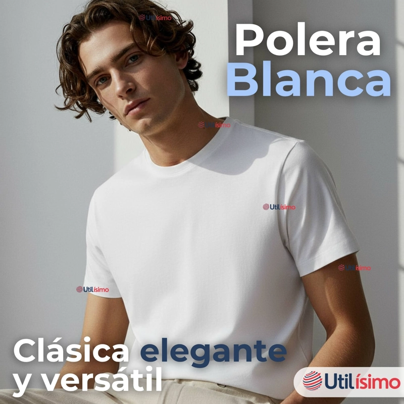 POLERA CAMISETA 150G MANGA CORTA 100% ALGODON TEXTURA SUAVE BLANCO HOMBRE - 5