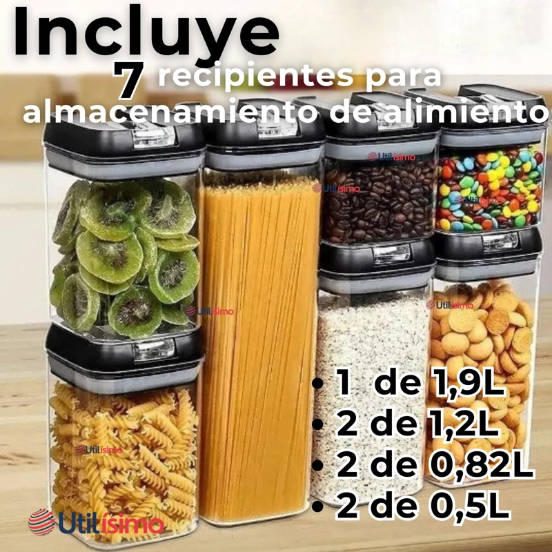 SET CONTENEDORES DE ALIMENTOS 7 PIEZAS HERME TICOS DE PLASTICO COCINA DESPENSA NEGRO - 3