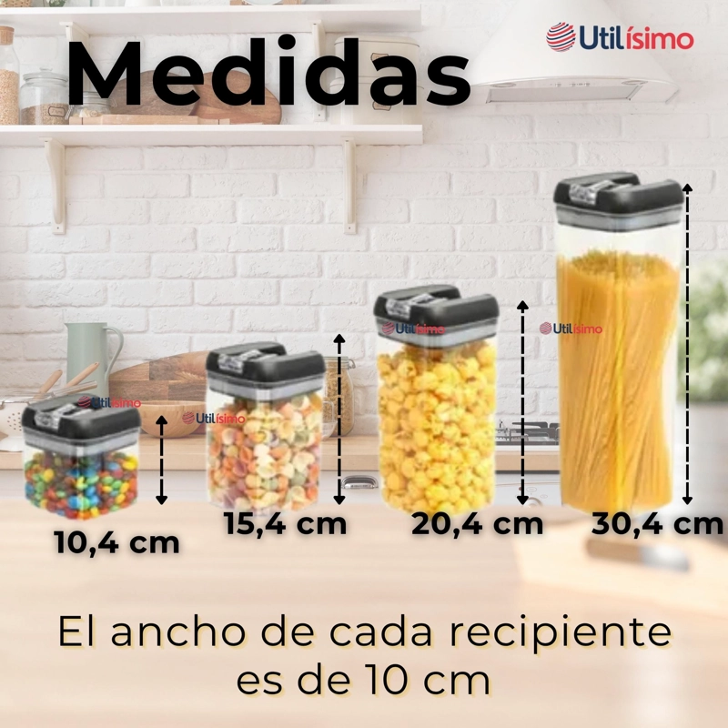 SET CONTENEDORES DE ALIMENTOS 7 PIEZAS HERME TICOS DE PLASTICO COCINA DESPENSA NEGRO - 4
