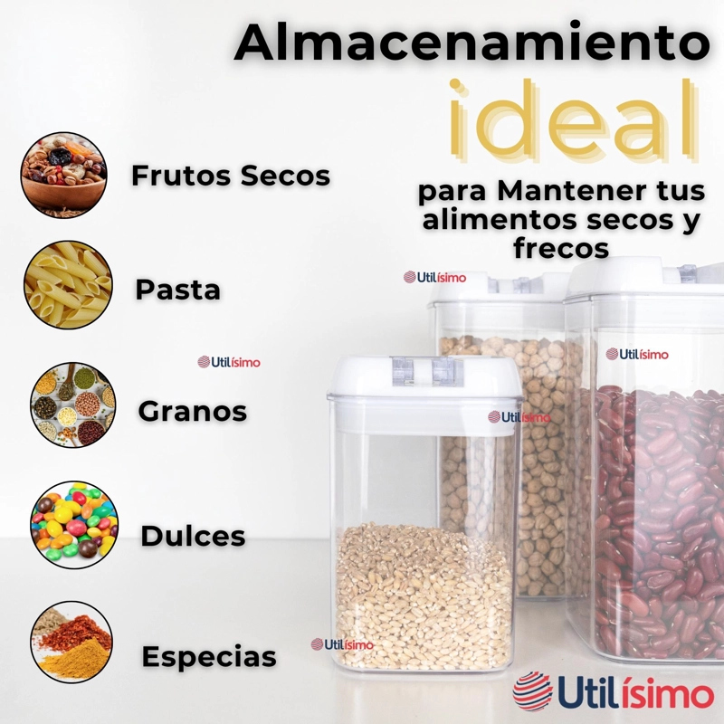 SET CONTENEDORES DE ALIMENTOS 7 PIEZAS HERME TICOS DE PLASTICO COCINA DESPENSA NEGRO - 5