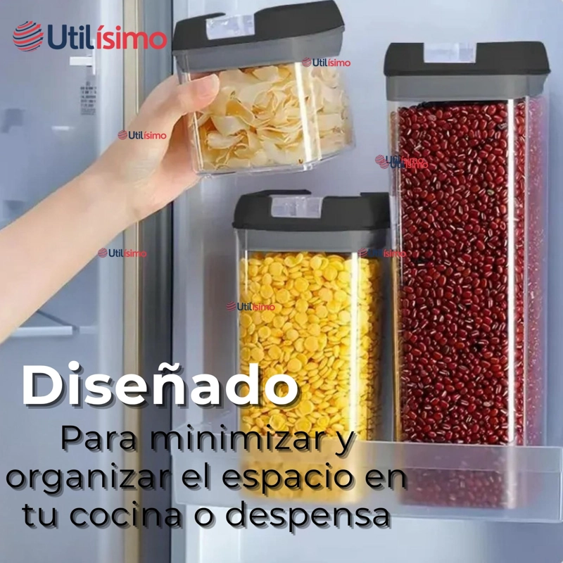 SET CONTENEDORES DE ALIMENTOS 7 PIEZAS HERME TICOS DE PLASTICO COCINA DESPENSA NEGRO - 7