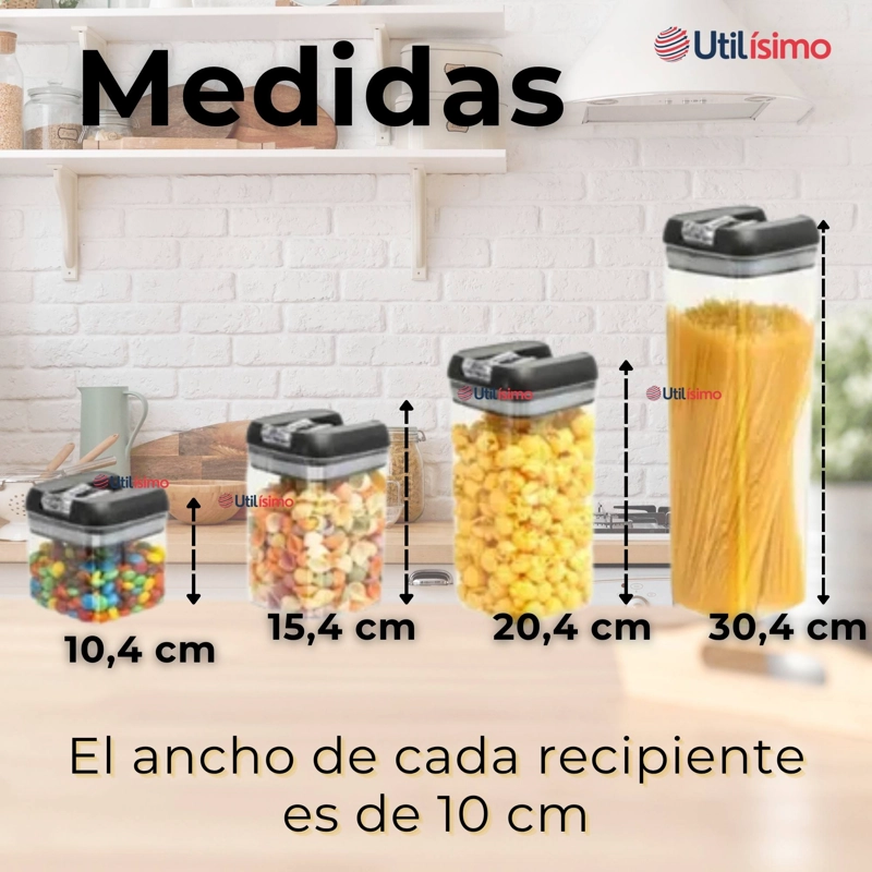 SET CONTENEDORES DE ALIMENTOS 7 PIEZAS HERME TICOS DE PLASTICO COCINA DESPENSA NEGRO - 3