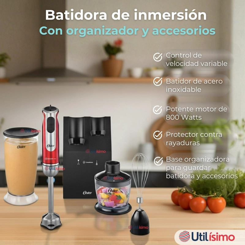 BATIDORA DE INMERSION OSTER® ROJA CON ORGANIZADOR Y ACCESORIOS - 4