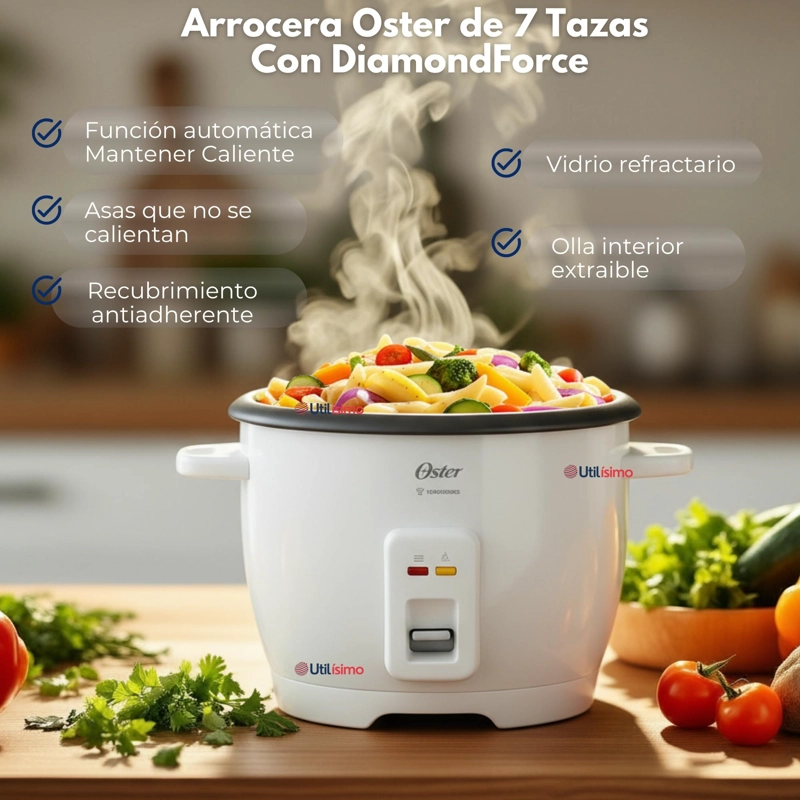 ARROCERA OSTER DE 7 TAZAS, CON DIAMONDFORCE, CKSTRCB7DFWHT - 4