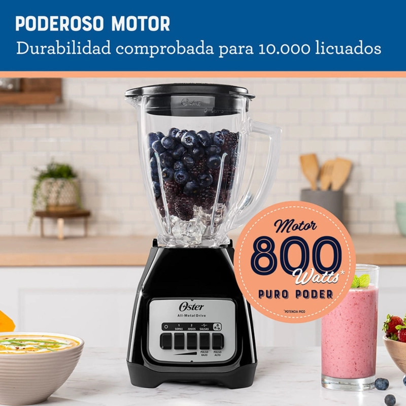 LICUADORA OSTER® 2 VELOCIDADES MAS PULSO Y VASO DE VIDRIO BLSTKAGBPB - 6