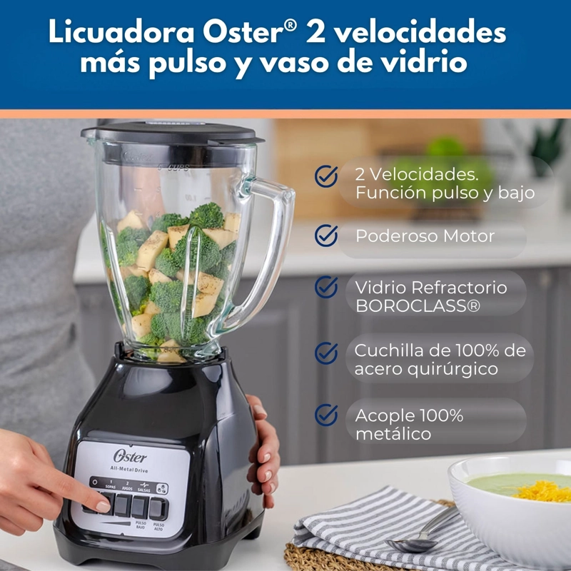 LICUADORA OSTER® 2 VELOCIDADES MAS PULSO Y VASO DE VIDRIO BLSTKAGBPB - 3