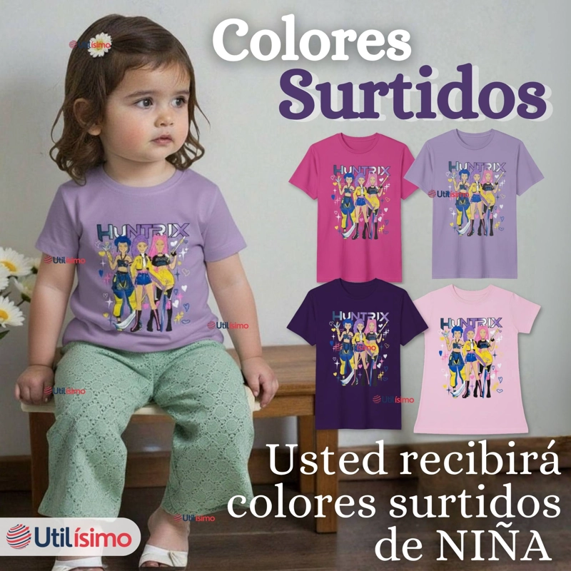 POLERA HUNTRIX 100% ALGODON MANGA CORTA NIÑA HUNTR/X DEMON HUNTERS RUMI MIRA ZOEY - 3