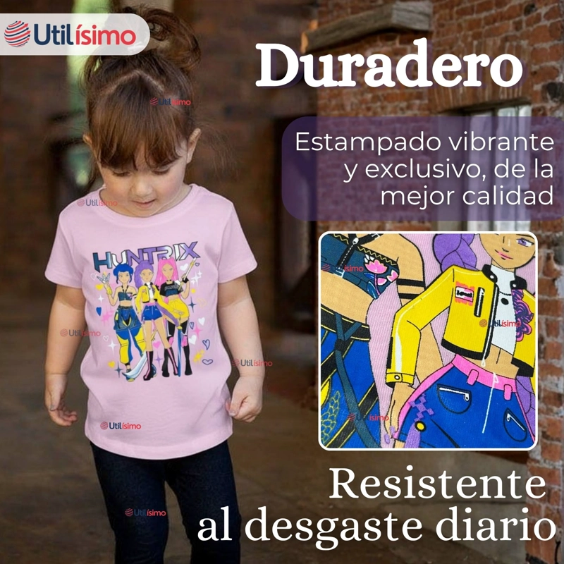 POLERA HUNTRIX 100% ALGODON MANGA CORTA NIÑA HUNTR/X DEMON HUNTERS RUMI MIRA ZOEY - 6