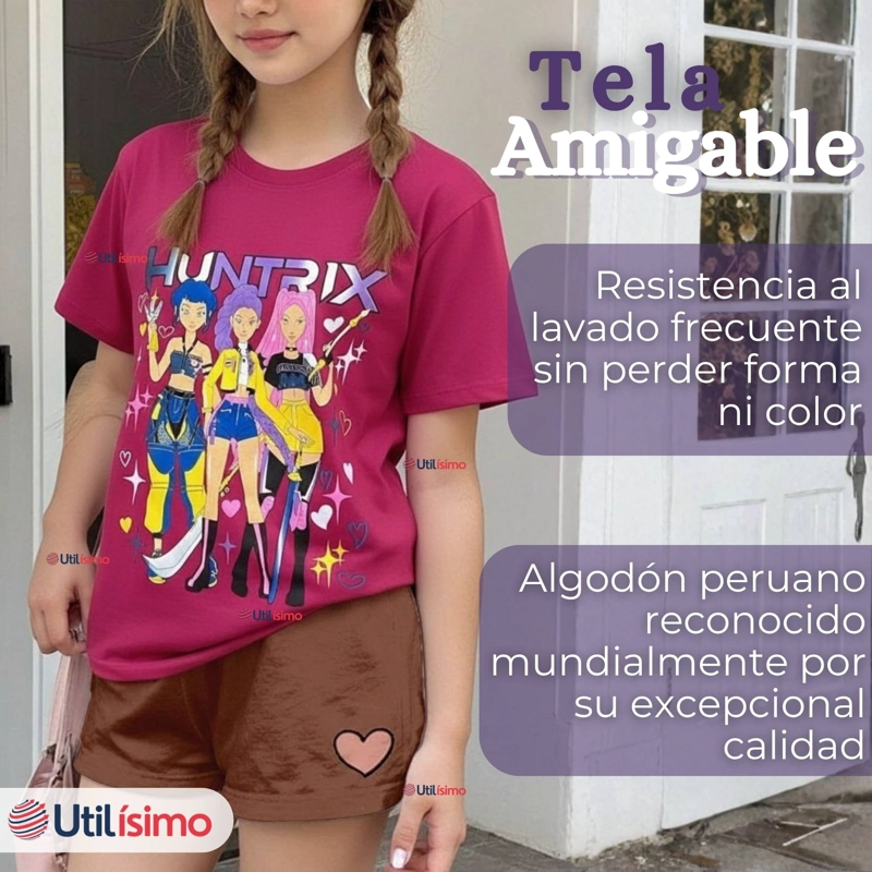 POLERA HUNTRIX 100% ALGODON MANGA CORTA NIÑA HUNTR/X DEMON HUNTERS RUMI MIRA ZOEY - 7