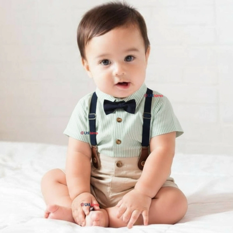 CONJUNTO DE VESTIR CON TIRANTES CAMISA PANTALON CORTO ALGODON BEBE - 1