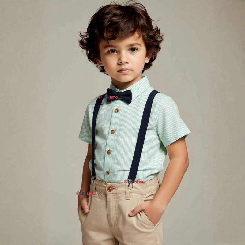 CONJUNTO DE VESTIR CON TIRANTES CAMISA PANTALON CORTO ALGODON BEBE - 1