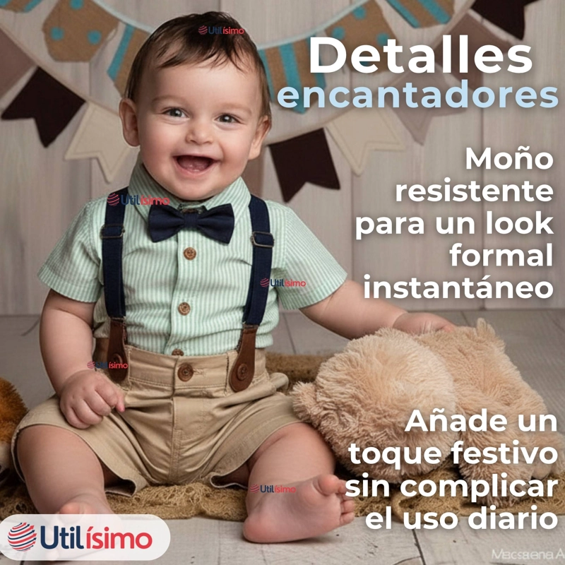 CONJUNTO DE VESTIR CON TIRANTES CAMISA PANTALON CORTO ALGODON BEBE - 2