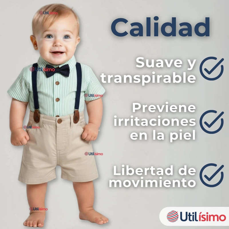 CONJUNTO DE VESTIR CON TIRANTES CAMISA PANTALON CORTO ALGODON BEBE - 3